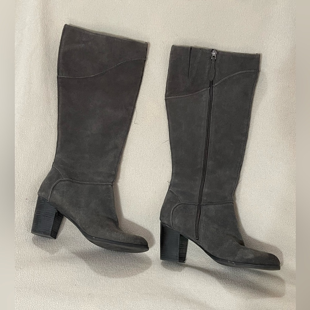 Franco Sarto Gray Heeled Boots with Chunky Heel
